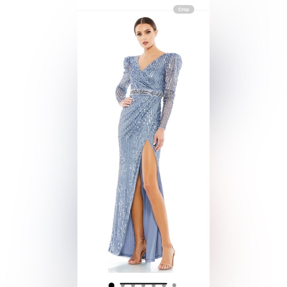 MacDuggal sequin puff sleeve gown sz 4. NWT. Retails $598